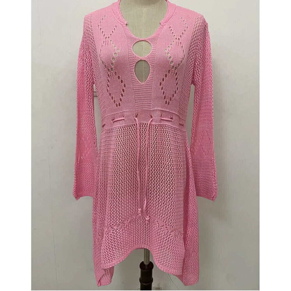 V-Neck Knitted Cover Up In Pink